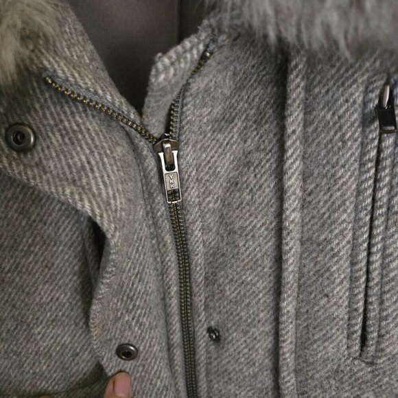 Loft Wool Blend Removable Faux Fur Collar Gray Full Zip Snap Coat Size XL - Picture 6 of 9